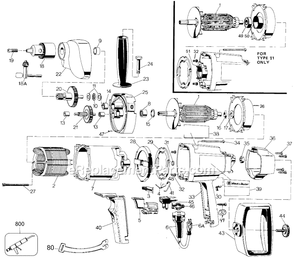 Page A Diagram and Parts List for 7264 Type 11 Black and Decker Electric Drill